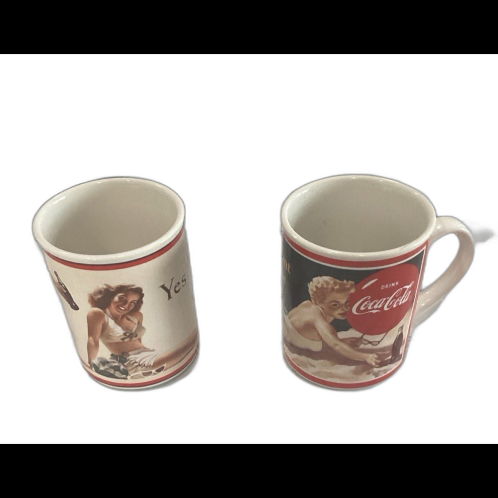 Vintage Pin-Up “ Through The Years” Coca-Cola Ceramic Mugs. Set of 2. LNWOT